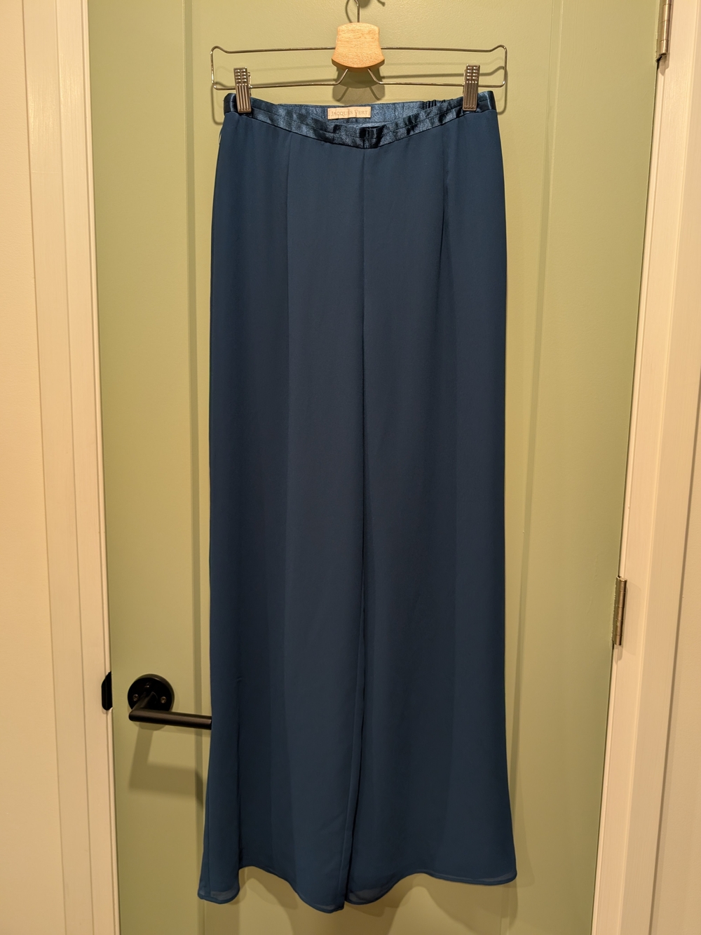 Satin-Trim Wide-Leg Pants in Teal